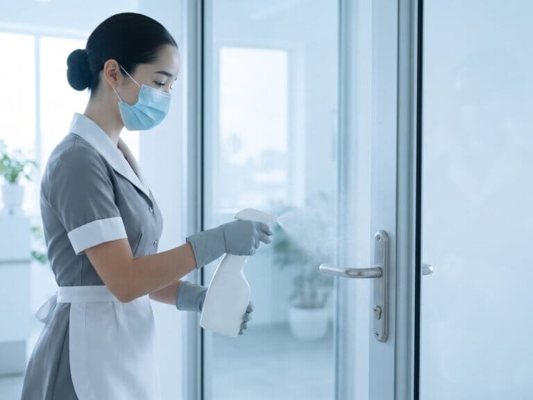 Clean Diego cleaner disinfecting a door handle