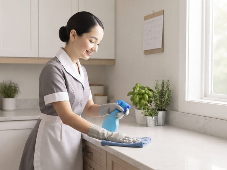 Clean Diego cleaner wiping a kitchen counter